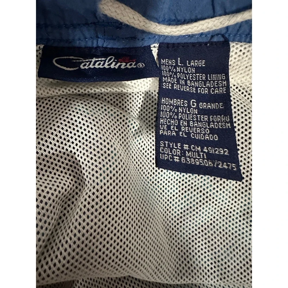 Vintage Catalina Mens Swim‎ Trunks Board Shorts Blue Teal Fish Print Large